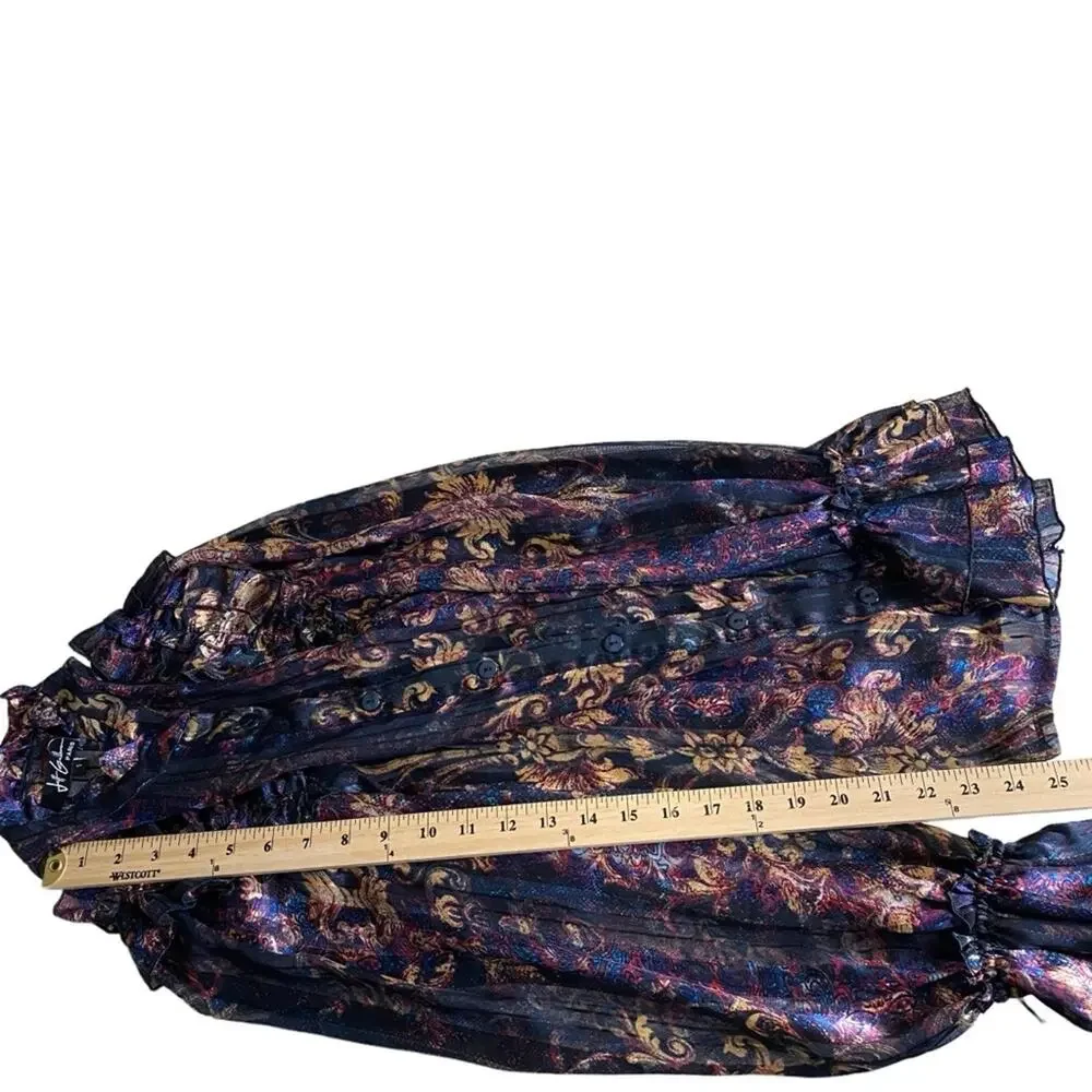 Jeff Gallano Printed Button Front Long Sleeve Sheer Blouse Women's UK 1‎ US 6 8